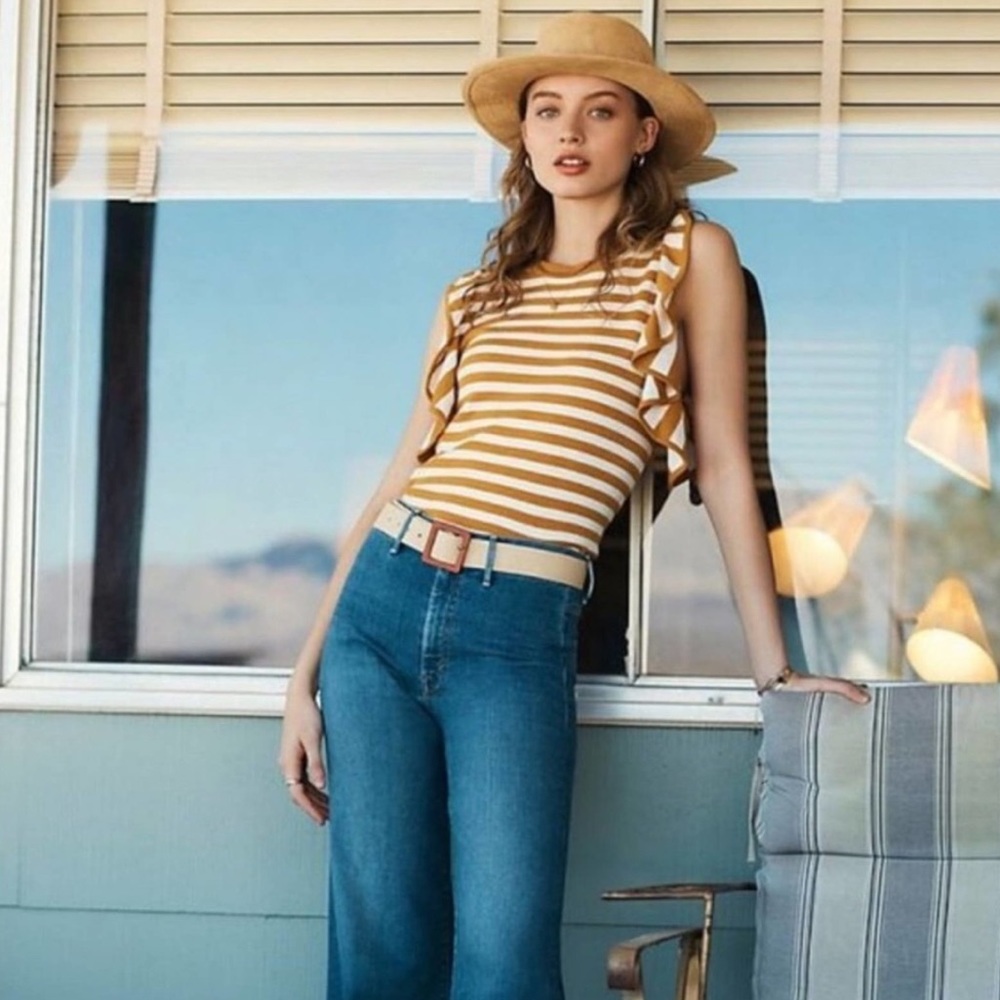 Anthropologie Stripped Flutter Sleeve Sweater Top